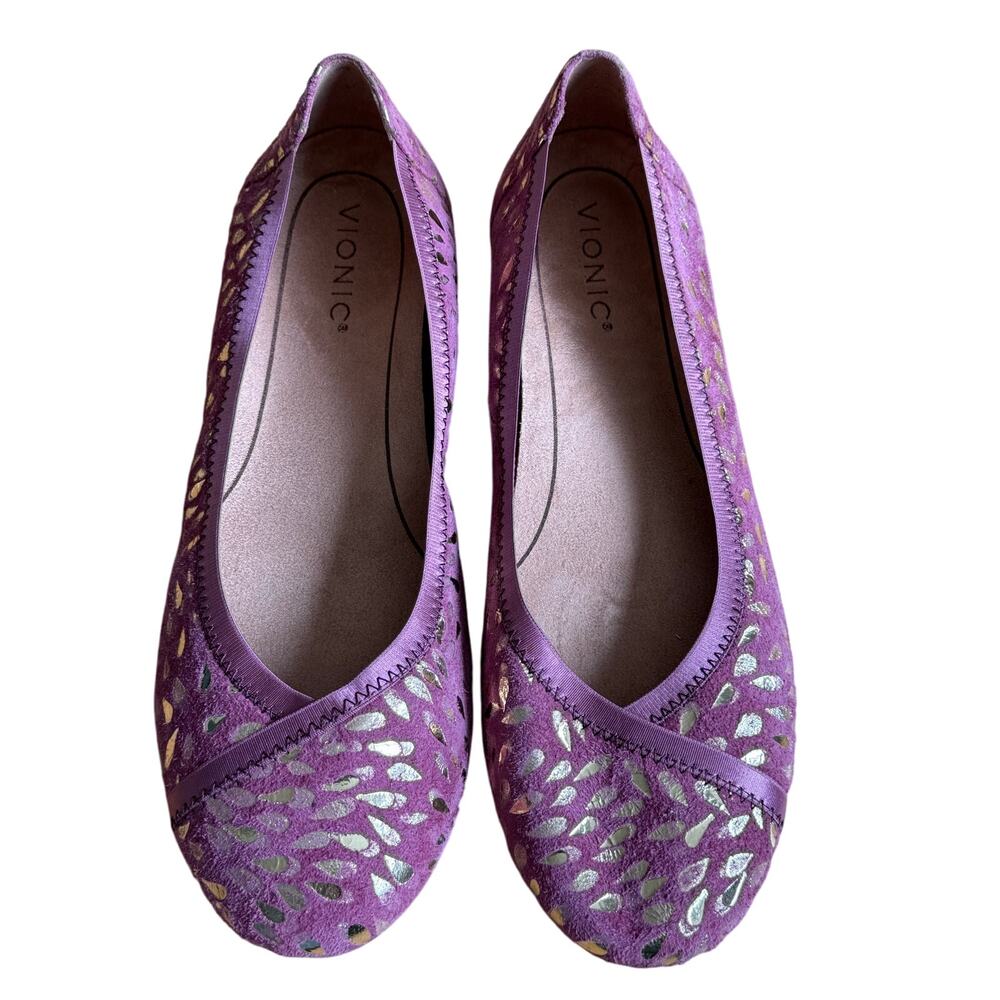 Vionic Spark Carroll Dusty Rose Gold Metallic Trim Ballet Flats Women's 10